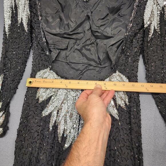 Vintage Womens Dress 4 Silk Beaded Sequin Black Stretch Evening Party Cocktail - Picture 8 of 16